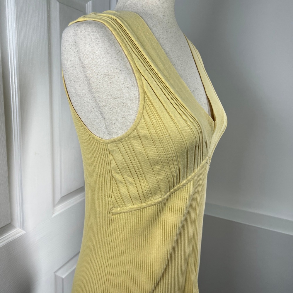Studio 1940 Womens L Yellow Ribbed Knit V Neck Empire Waist Tank Top Y2K Cotton - Picture 4 of 7